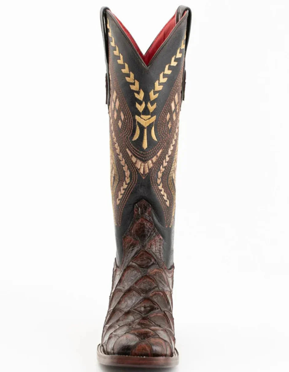 Ferrini Women's Bronco Square Toe Boots Pirarucu Fish Print - Chocolate - 6B