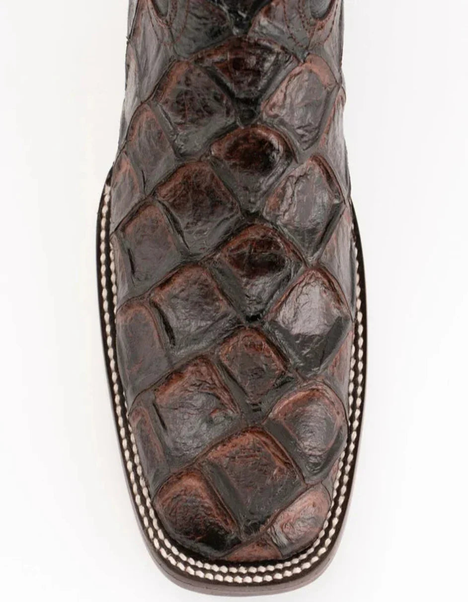 Ferrini Women's Bronco Square Toe Boots Pirarucu Fish Print - Chocolate - 6B