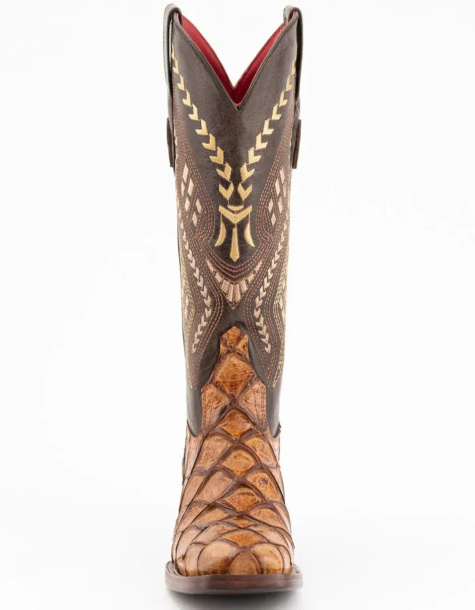 Ferrini Women's Bronco Square Toe Boots Pirarucu Fish Print - Cognac - Cognac