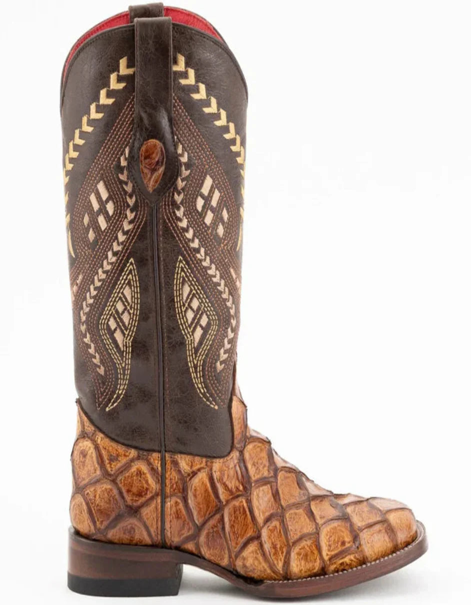 Ferrini Women's Bronco Square Toe Boots Pirarucu Fish Print - Cognac - Cognac