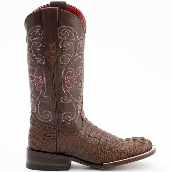 Ferrini Women's Stampede Square Toe Boots Crocodile Print - Rust Brown 9039323 - 6B