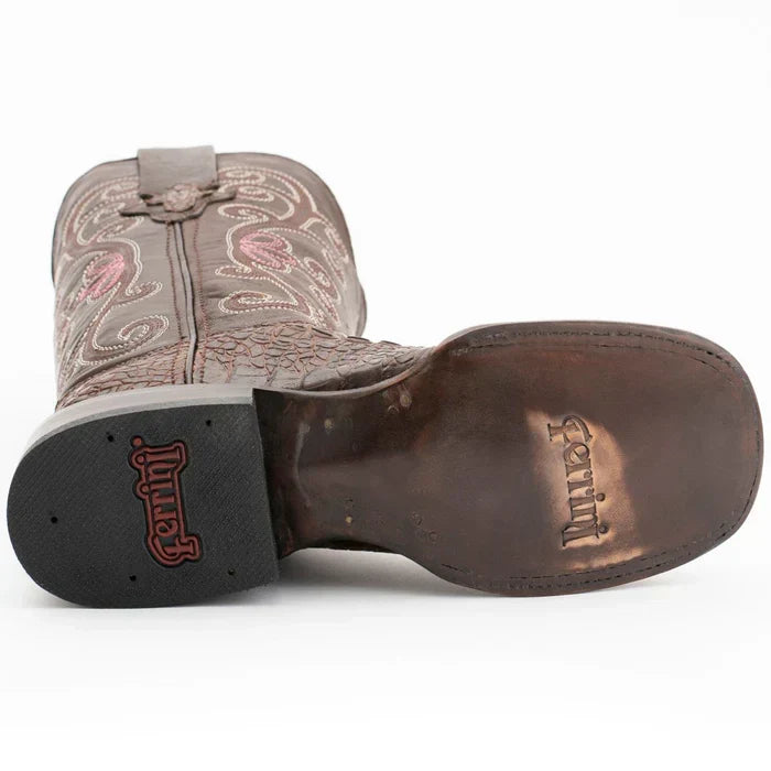 Ferrini Women's Stampede Square Toe Boots Crocodile Print - Rust Brown 9039323 - 6B