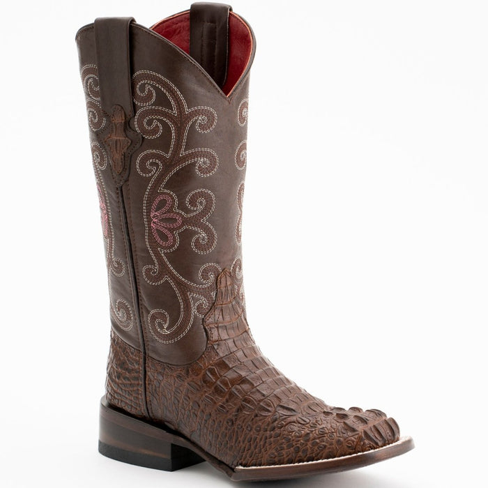Ferrini Women's Stampede Square Toe Boots Crocodile Print - Rust Brown - 6