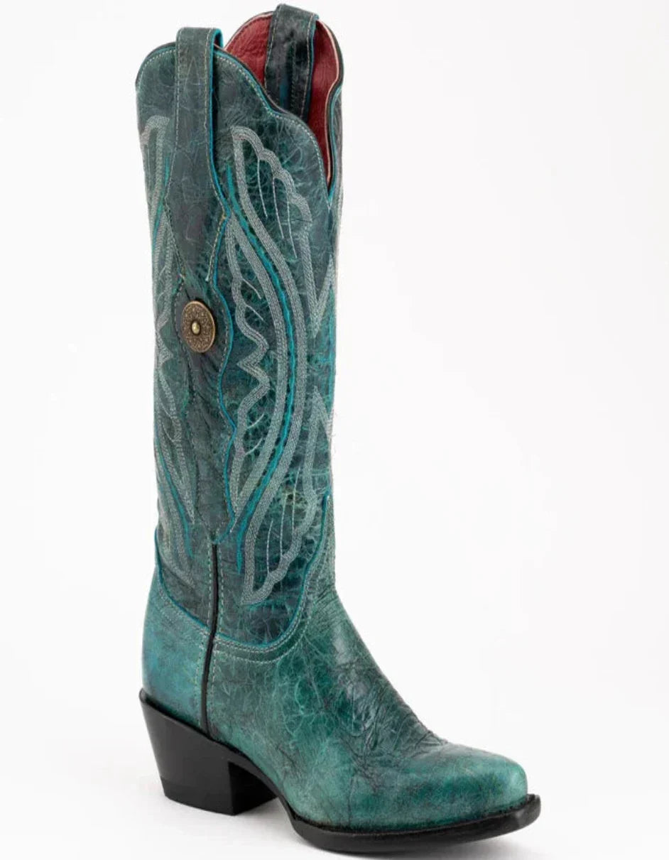 Ferrini Women's Twilight Snip Toe Boots Handcrafted - Teal 8106143 - 6B