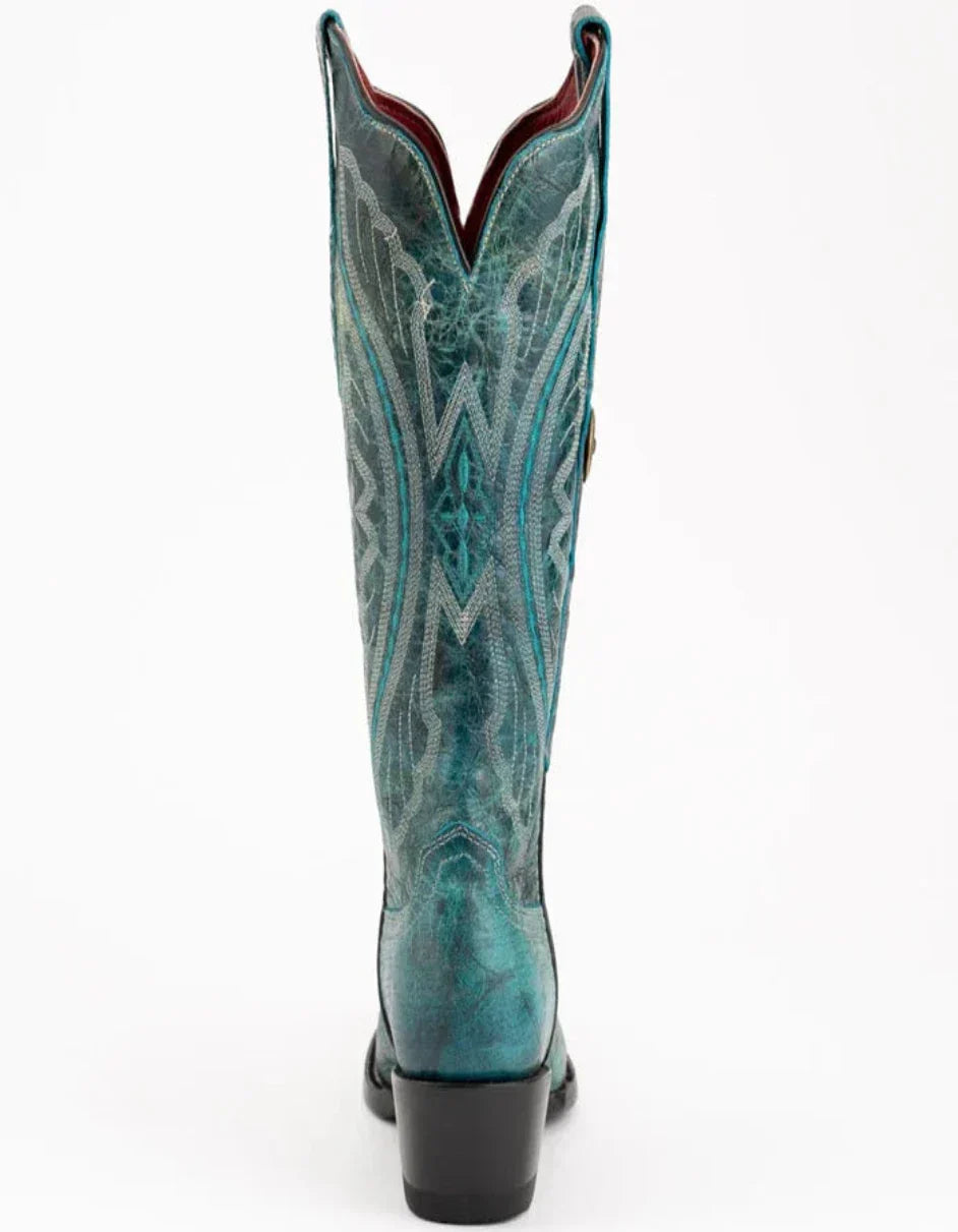 Ferrini Women's Twilight Snip Toe Boots Handcrafted - Teal 8106143 - 6B