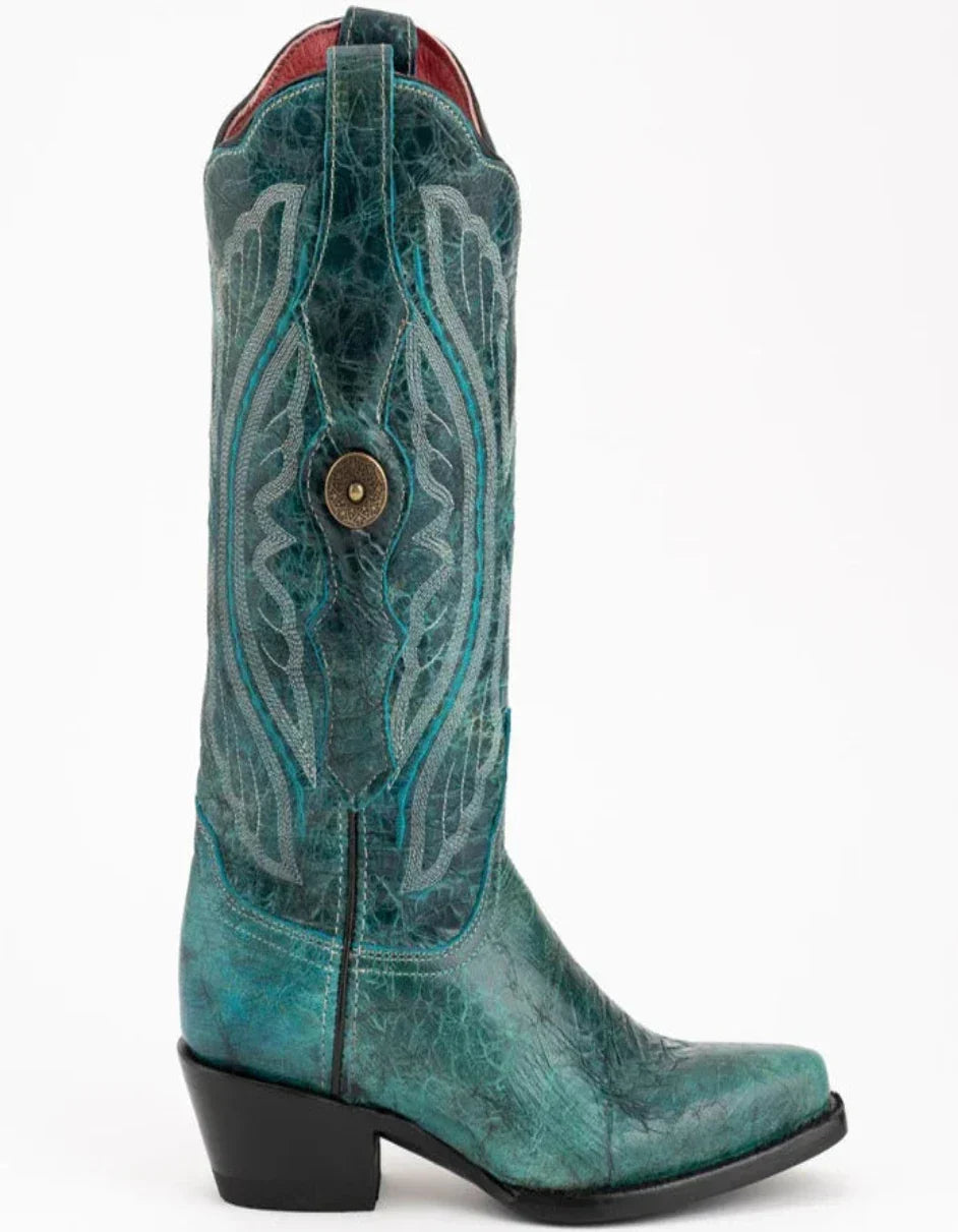 Ferrini Women's Twilight Snip Toe Boots Handcrafted - Teal 8106143 - 6B