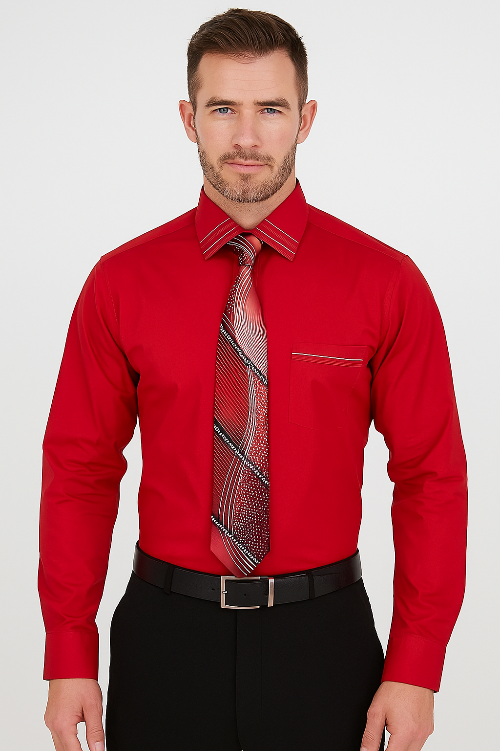 French Cuff With Tie And Handkerchief Style Multi-Color Men's Dress Shirt - Medium 15.5” Neck / 34-35” Sleeve