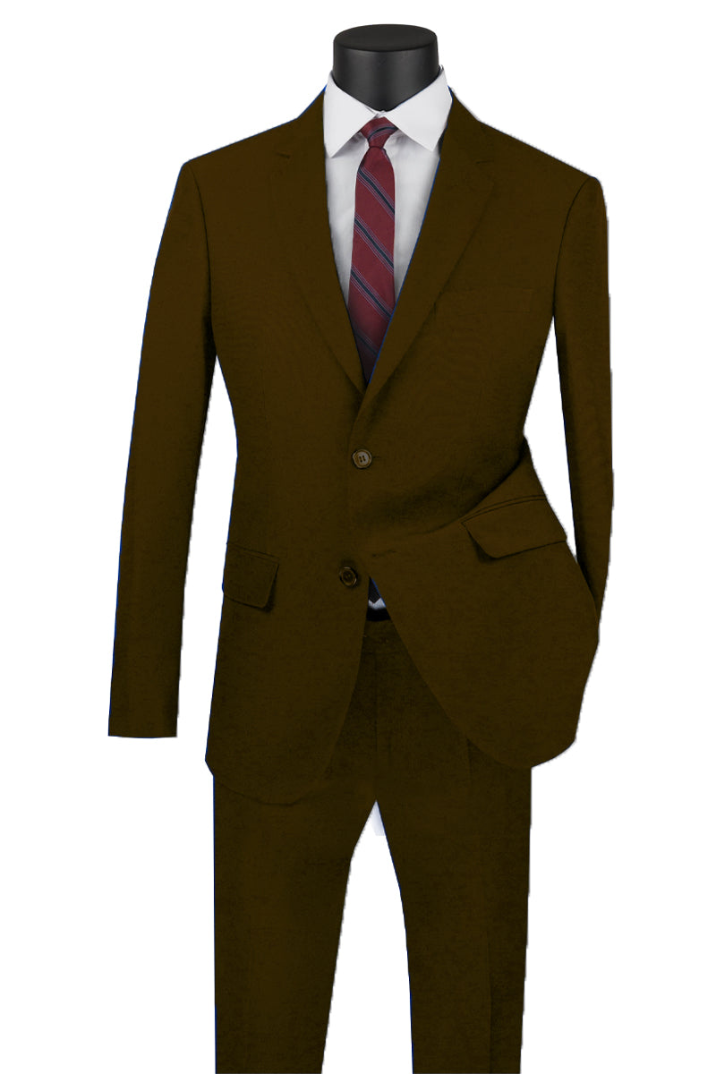 Mens Basic 2 Button Classic Fit Poplin Suit in Brown - 36 Short