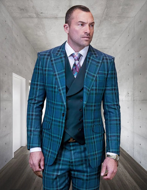 Plaid Wool 3 Piece Suit for Men Wool Color Contrast Styling