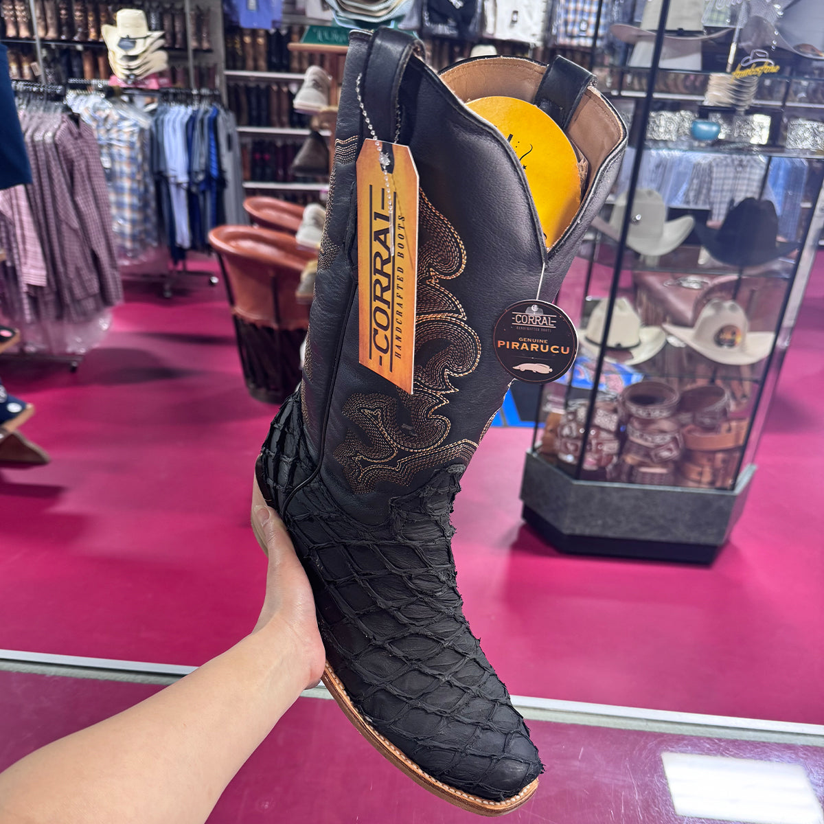 Black Pirarucu Fish Cowboy Boots - EE
