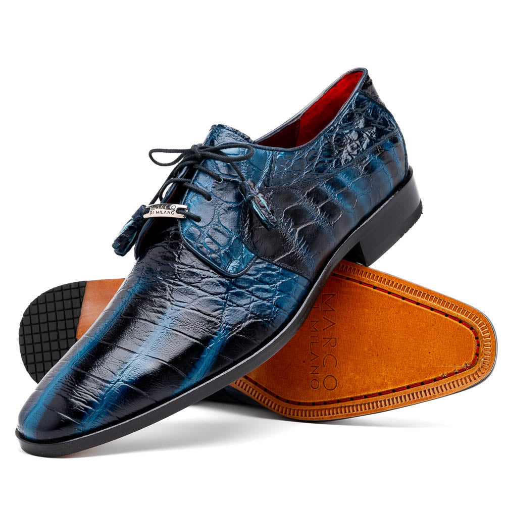 Marco Di Milano Fitipaldi Rustic Blue Alligator Derby Shoe - 7