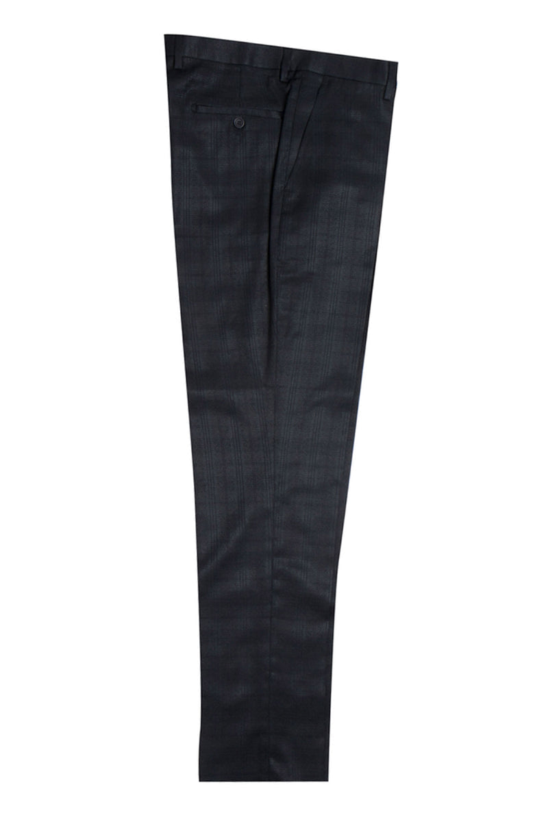 "Mens Stacy Adams Suit - Stacy Adams Suit Men's Glen Plaid Suit - One Button Vested Peak Lapel in Black" - 48 Regular