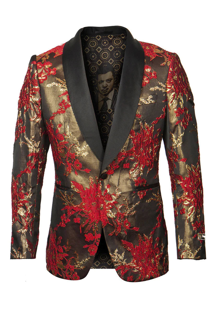 "MEN'S RED & GOLD PAISLEY SATIN TUXEDO JACKET - PROM SPECIAL"