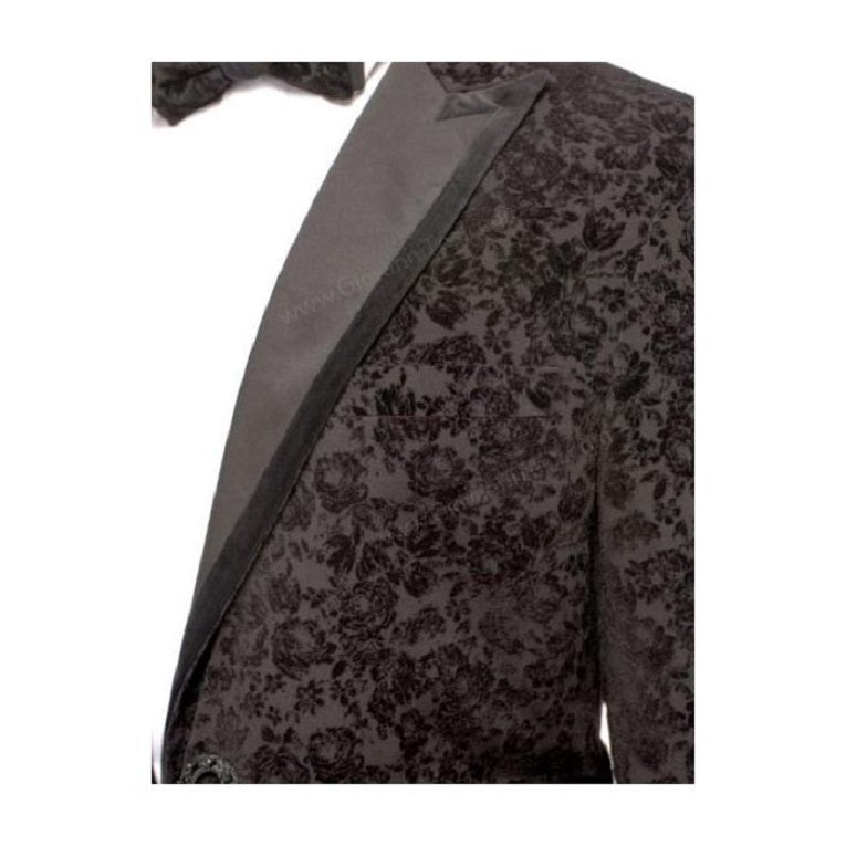 Black Floral Suit - Black Flower Suit - Black Paisley Suit - Slim Fit Suit - 38 Short Jacket+32 Waist Adjustable 28to34)(Height: 5 4 to5 7 )(Neck  15-16.5)S-M)