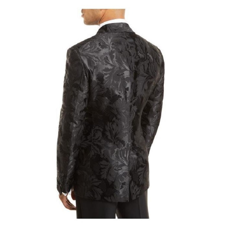 Black Floral Suit Shawl Lapel Classic Fit Dinner Jacket - 38 Short Jacket+32 Waist Adjustable 28to34)(Height: 5 4 to5 7 )(Neck  15-16.5)S-M)