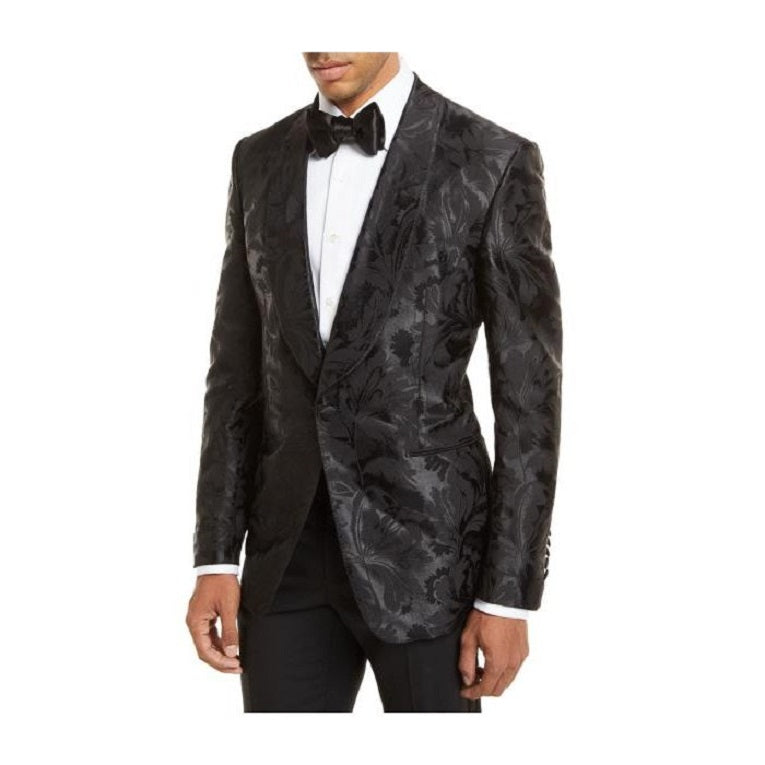 Black Floral Suit Shawl Lapel Classic Fit Dinner Jacket - 38 Short Jacket+32 Waist Adjustable 28to34)(Height: 5 4 to5 7 )(Neck  15-16.5)S-M)