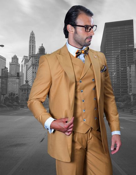 Statement Men's 100% Wool Suit - Unique Double Breasted Vest - 40 Regular