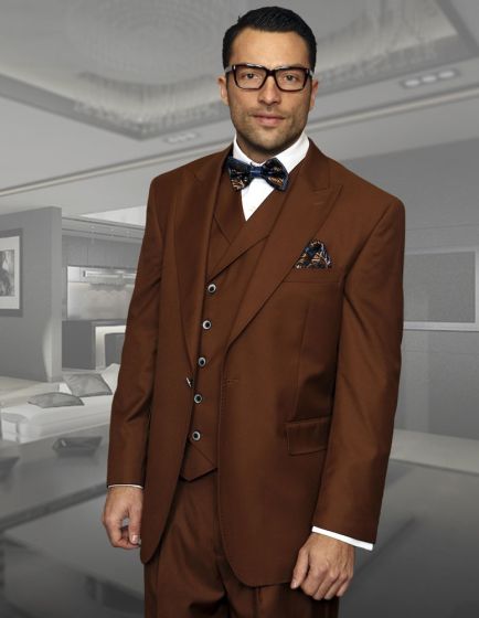 Statement Men's 100% Wool Suit - Unique Double Breasted Vest - 40 Regular
