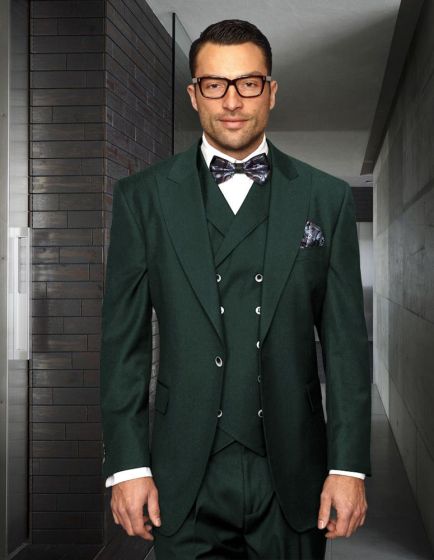 Statement Men's 100% Wool Suit - Unique Double Breasted Vest - 40 Regular