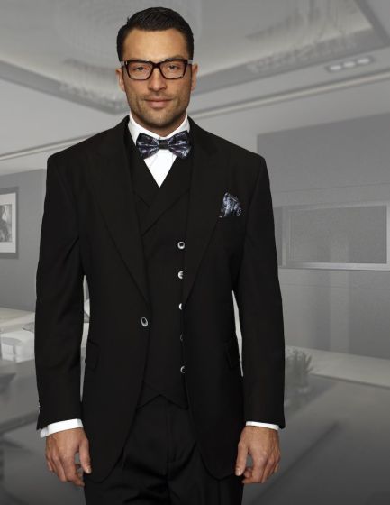 Statement Men's 100% Wool Suit - Unique Double Breasted Vest - 40 Regular