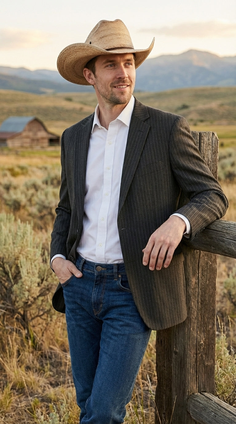 Mens Black Pinstripe Western Blazer – Classic Cowboy Style Jacket for Business, Formal and Smart Casual Wear - 34 Short