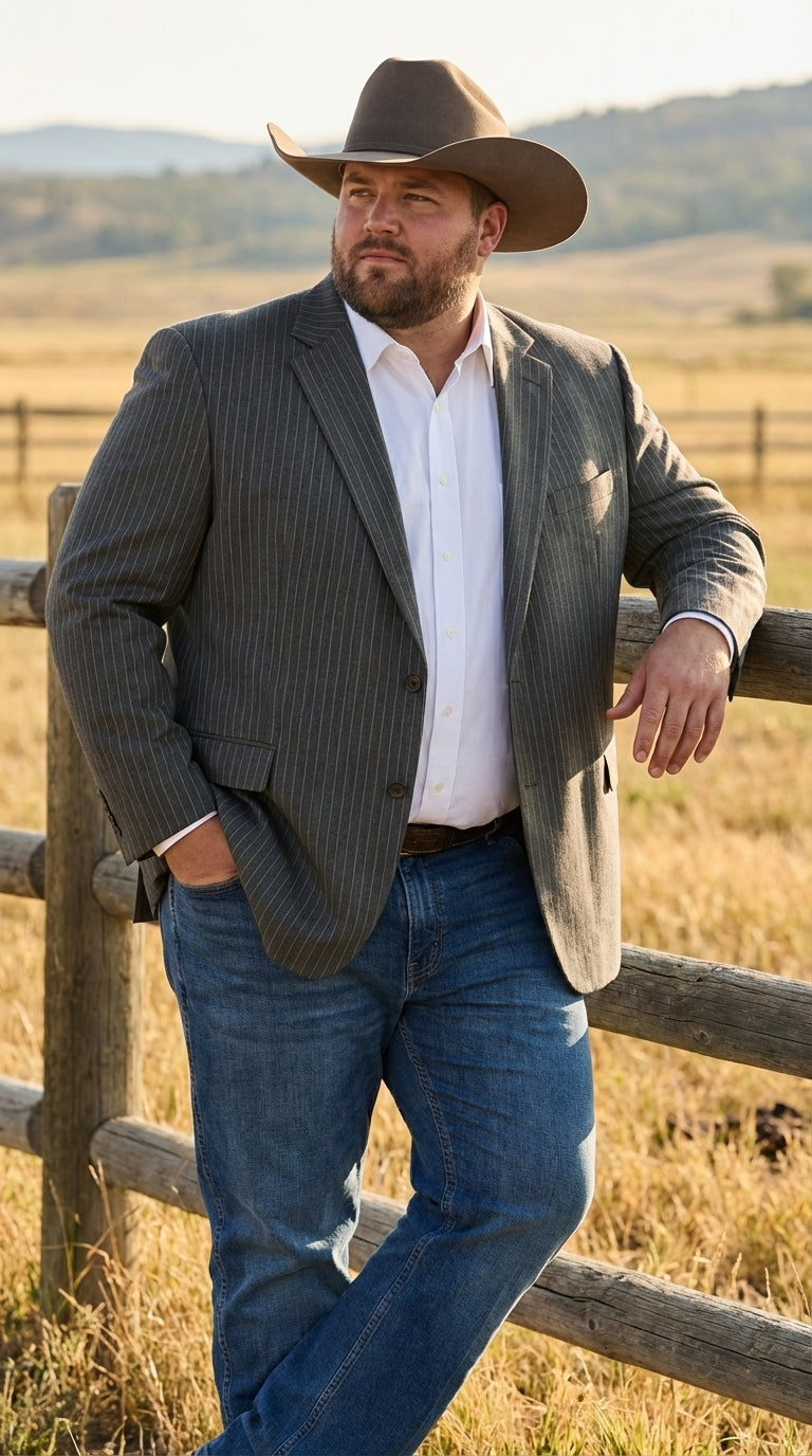 Mens Charcoal Gray Pinstripe Western Blazer – Classic Cowboy Style Jacket for Business, Formal and Smart Casual Wear - 34 Short