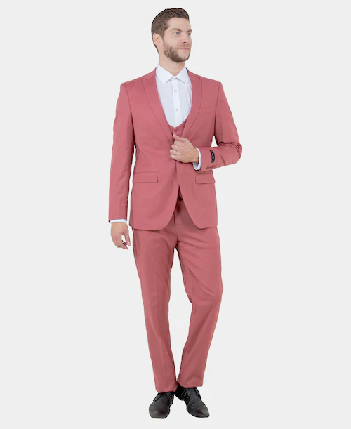 Mens Dusty Rose Three Piece Suit – Modern Formal 3PC Wedding and Prom Suit - Pink Coloe Modern Fit - 34 Short or Extra Small