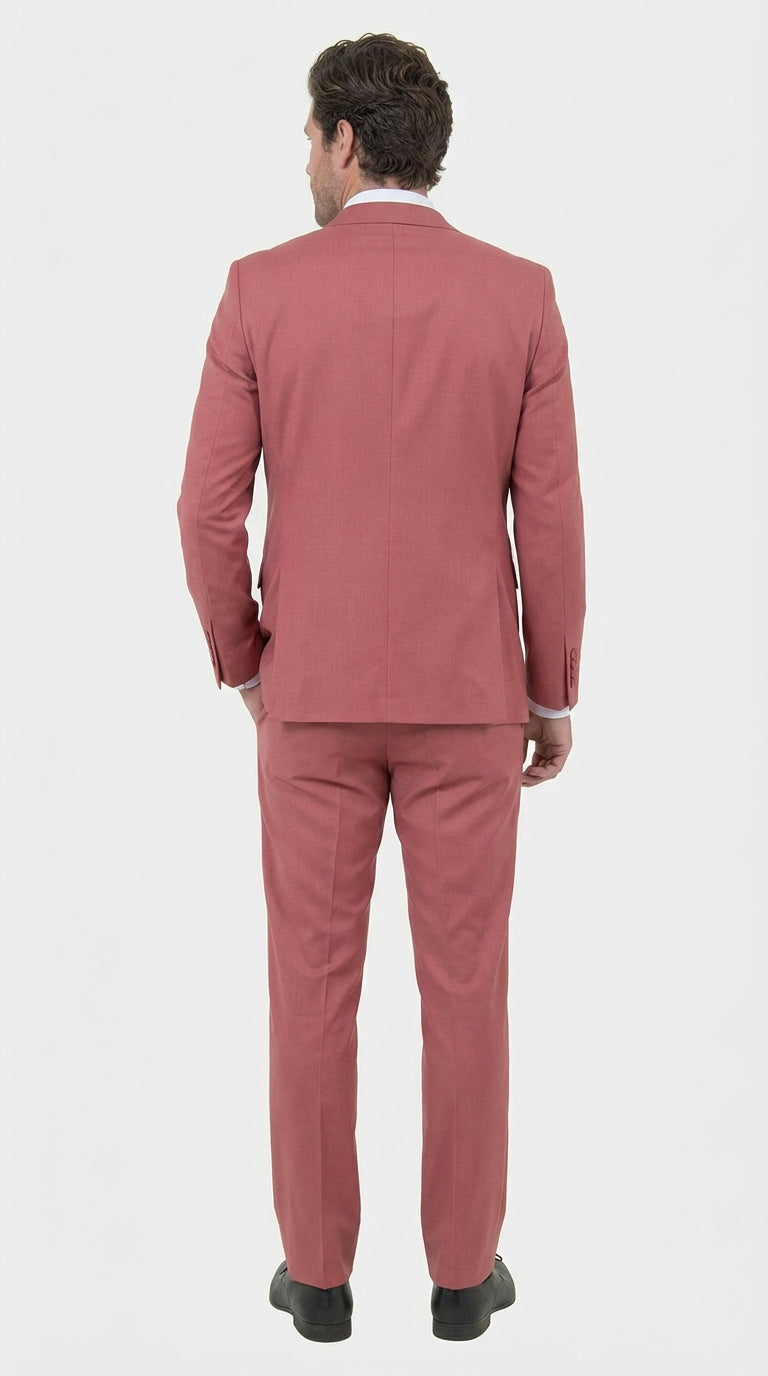 Mens Dusty Rose Three Piece Suit – Modern Formal 3PC Wedding and Prom Suit - Pink Coloe Modern Fit - 34 Short or Extra Small