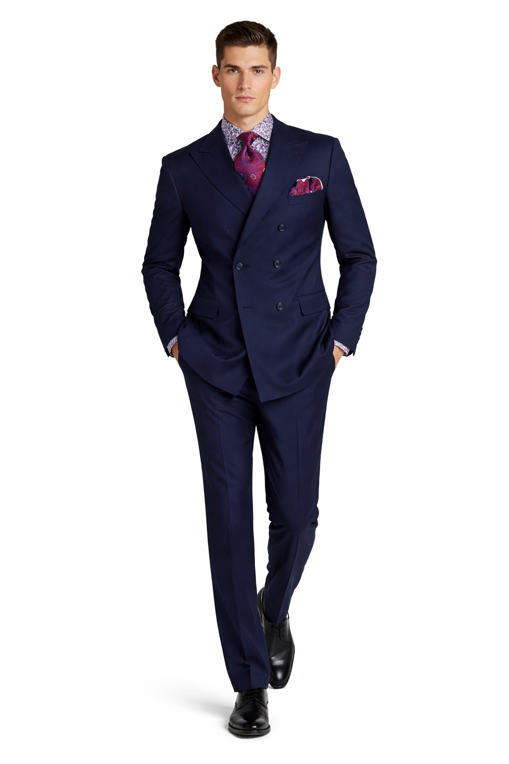 Apollo King Men's 2pc Double Breasted Suit Wide Peak Lapel with Slim Fit Cut - 38 Short Jacket+32 Waist Adjustable 28to34)(Height: 5 4 to5 7 )(Neck  15-16.5)S-M)