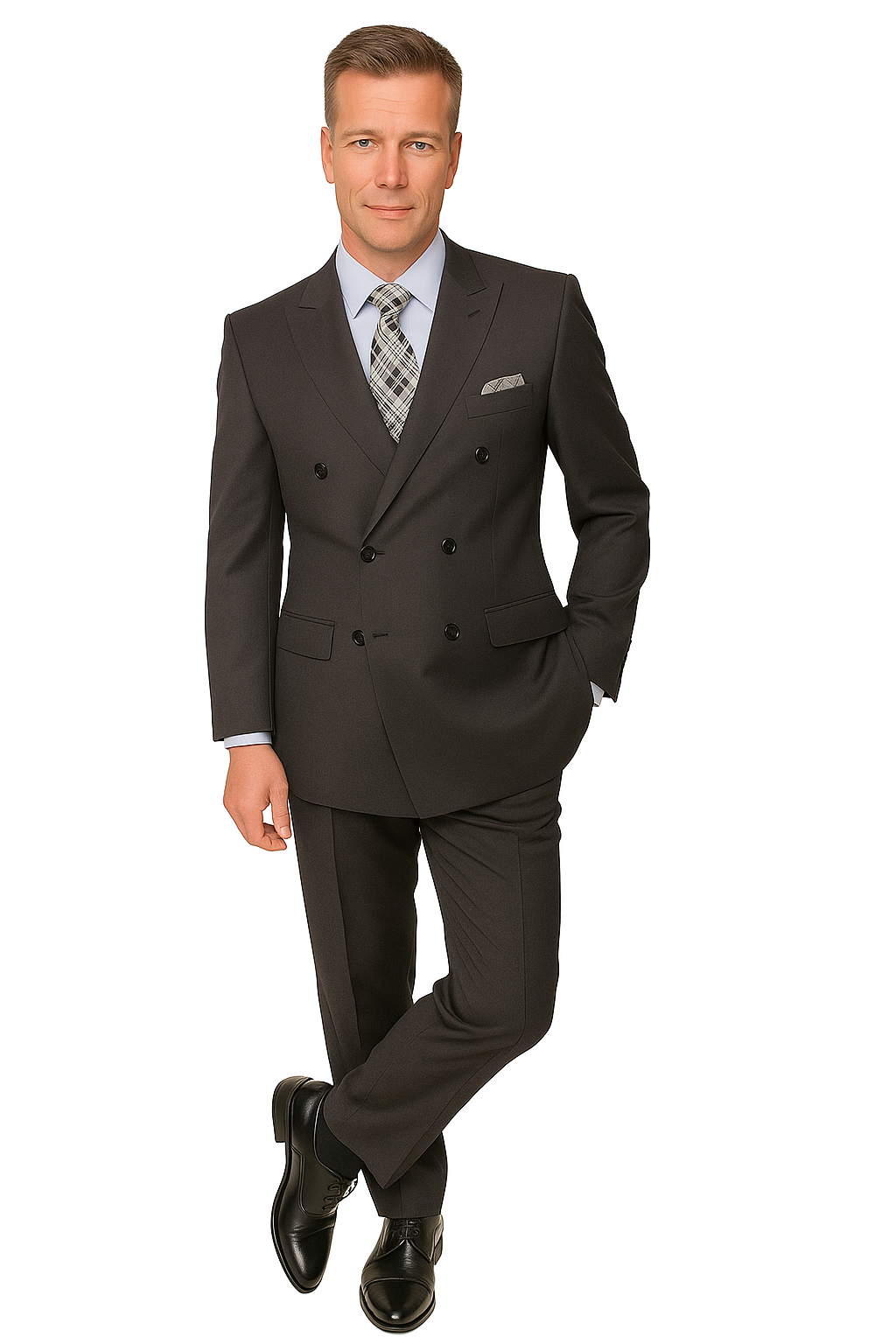 Mens Classic Wool Double Breasted Suit in Black - 38 Short Jacket+32 Waist Adjustable 28to34)(Height: 5 4 to5 7 )(Neck  15-16.5)S-M)