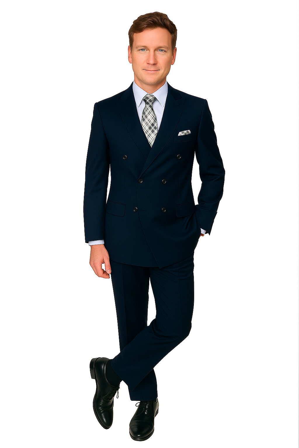 Mens Classic Wool Double Breasted Suit in Black - 38 Short Jacket+32 Waist Adjustable 28to34)(Height: 5 4 to5 7 )(Neck  15-16.5)S-M)