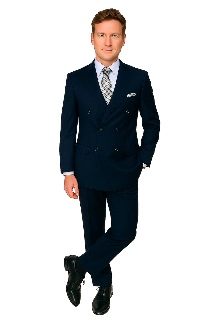 Mens Classic Wool Double Breasted Suit in Black