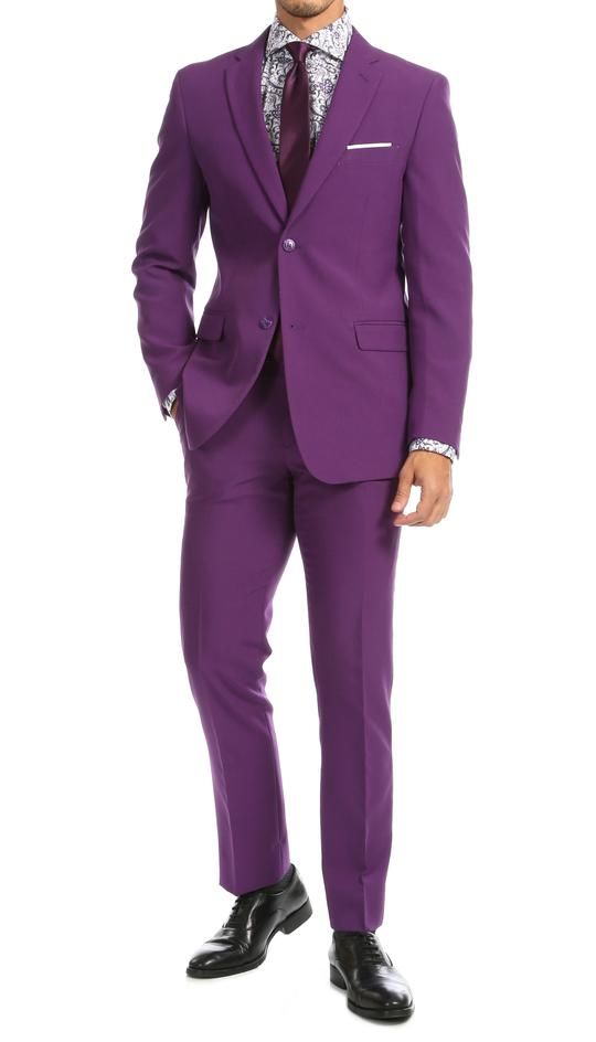 Royal Diamond Men's 2-Piece Suit - Solid Colors/Purple - Brown