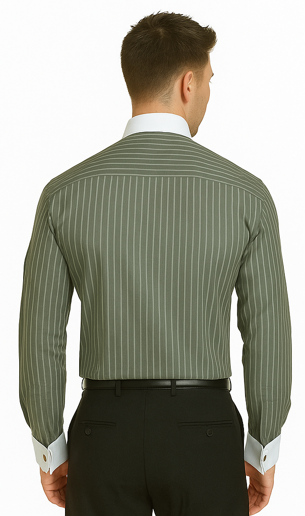 French Cuff Stylish Striped Formal Spread Collar Set Style White Collar Two Toned Contrast Multi-Color Men's Dress Shirt-New Designer Collection