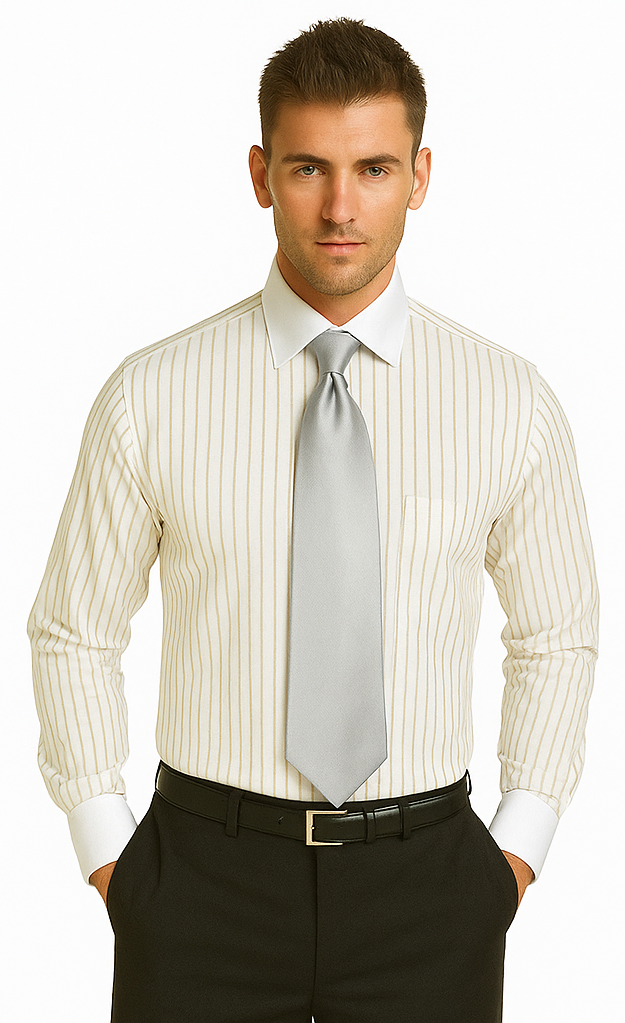 French Cuff Stylish Striped Formal Spread Collar Set Style White Collar Two Toned Contrast Multi-Color Men's Dress Shirt-New Designer Collection