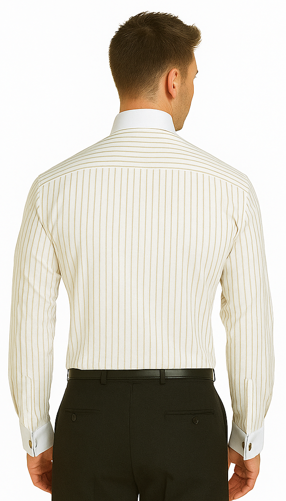 French Cuff Stylish Striped Formal Spread Collar Set Style White Collar Two Toned Contrast Multi-Color Men's Dress Shirt-New Designer Collection