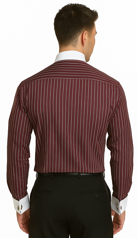 French Cuff Stylish Striped Formal Spread Collar Set Style White Collar Two Toned Contrast Multi-Color Men's Dress Shirt-New Designer Collection