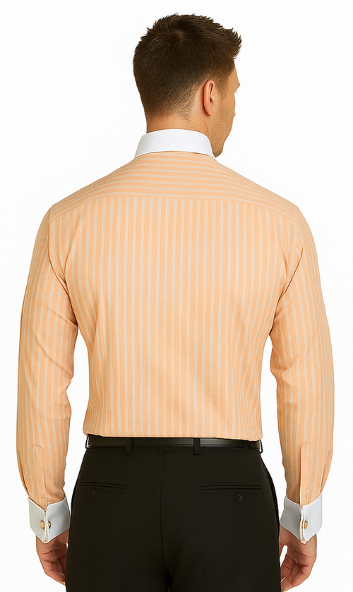French Cuff Stylish Striped Formal Spread Collar Set Style White Collar Two Toned Contrast Multi-Color Men's Dress Shirt-New Designer Collection