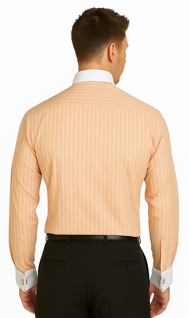 French Cuff Stylish Striped Formal Spread Collar Set Style White Collar Two Toned Contrast Multi-Color Men's Dress Shirt-New Designer Collection
