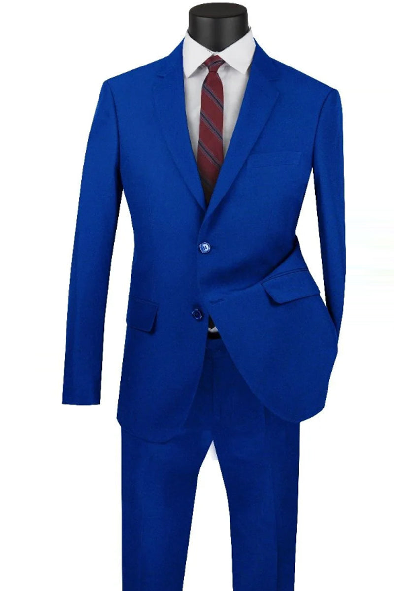 "Royal Blue Modern Fit Poplin Suit for Men - Two Button Style"
