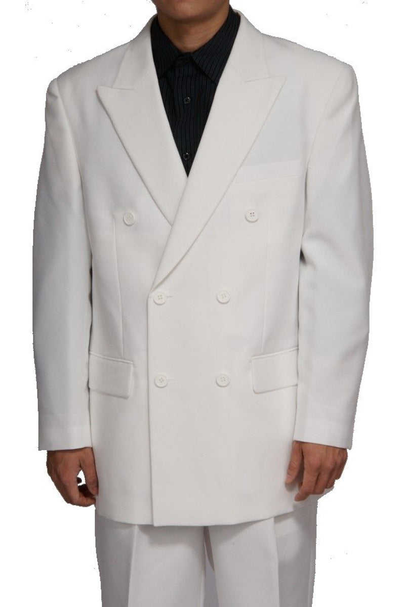 Mens Classic Poplin Double Breasted Suit in White - 36 Short