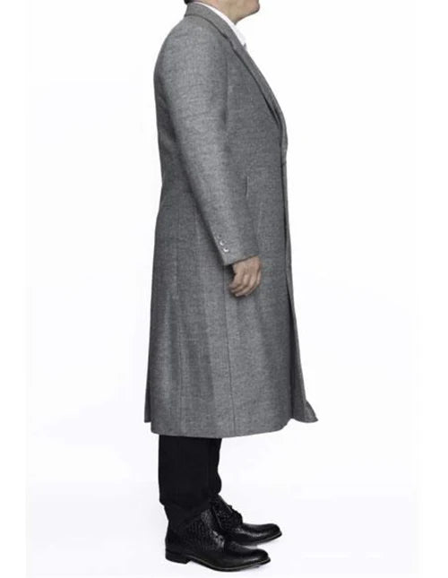 Full Length Light Grey Ankle length Wool Dress Top Coat / Overcoat