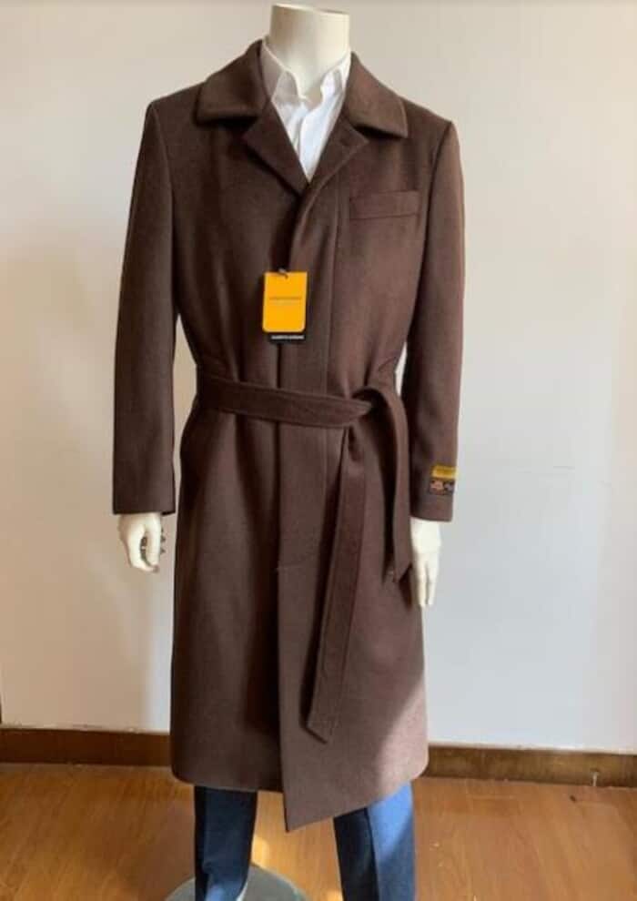 Full Length Overcoat - Wool Belted Topcoat Dark Brown