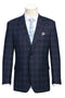 "Classic Fit Wool Stretch Sport Coat - Men's Two Button Blazer in Dark Navy Blue Windowpane Plaid"