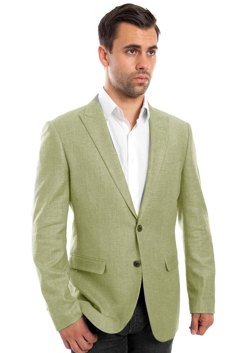 Mint Green Men's Summer Linen Blazer - Two Button Style