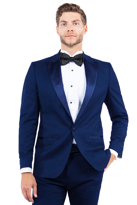 "Men's Modern Fit Navy Tuxedo Jacket with Peak Lapel - One Button"