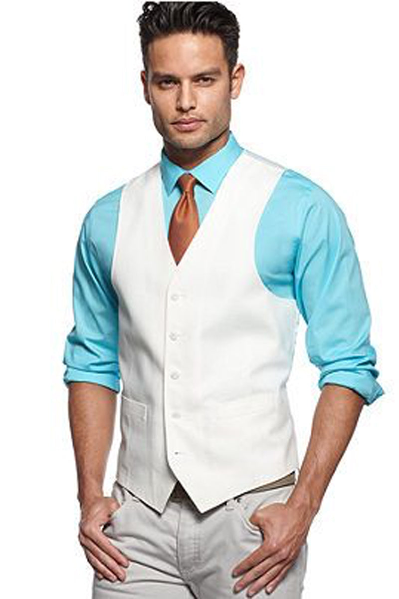 Mens Classic 5 Button Suit Vest in White - M