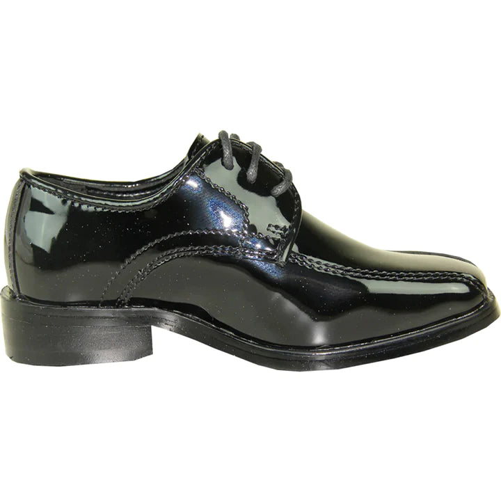 MENS CLASSIC BICYCLE SQUARE POINTY TOE PATENT TUXEDO SHOE IN BLACK