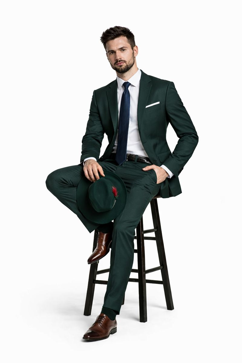 Gangster 100% Austrailian Wool Crushable Mens Fedora Hat - Removable Feather Gangster Hunter Green Mens Fedora Hat-New Designer Collection - S