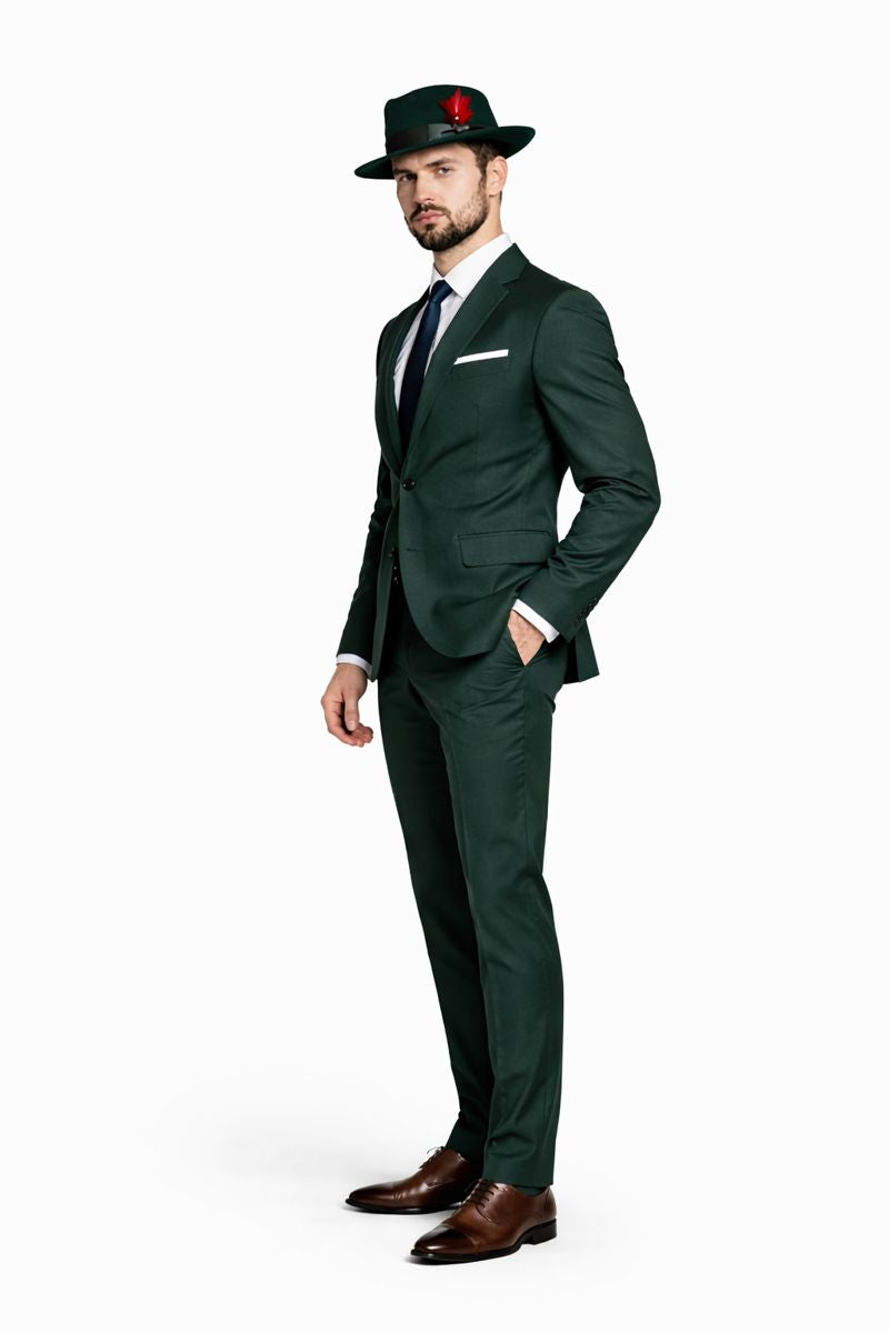 Gangster 100% Austrailian Wool Crushable Mens Fedora Hat - Removable Feather Gangster Hunter Green Mens Fedora Hat-New Designer Collection - S